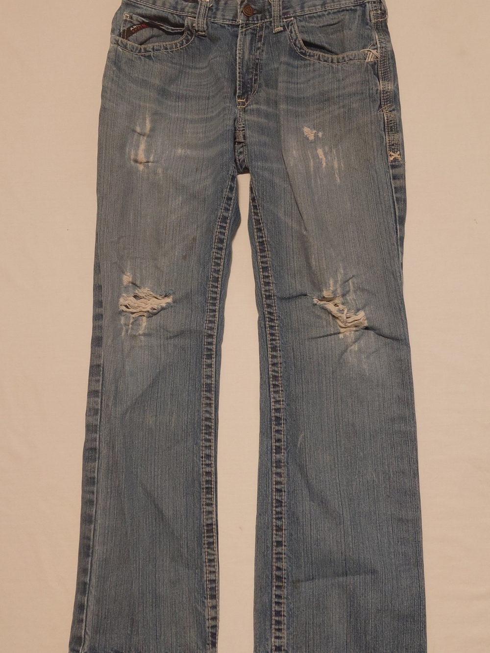 Ariat Jeans Men's 31x34 Blue FR M4 Relaxed Boot Cut Distressed Workwear Western